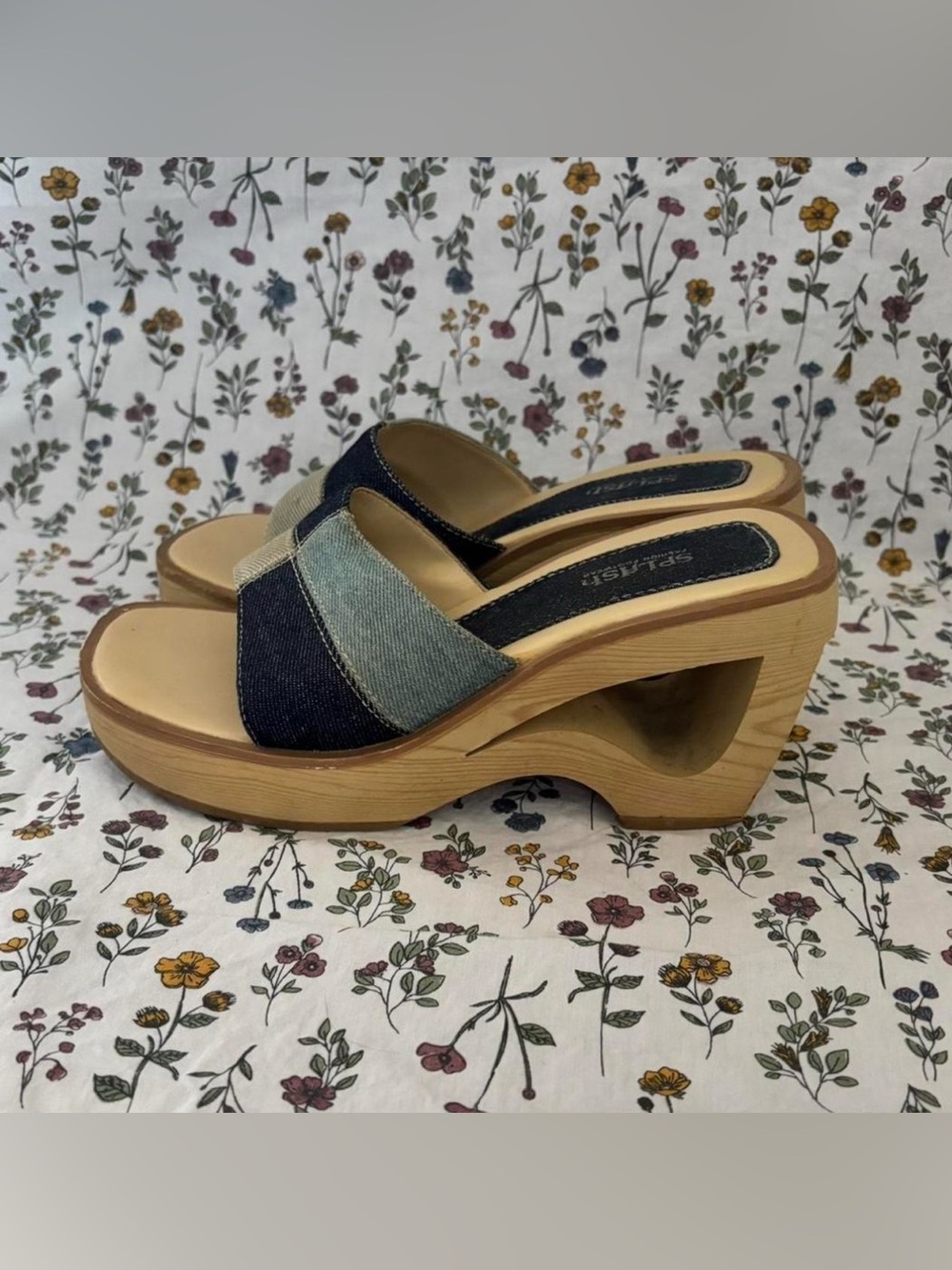 Splash Denim Slide Wooden Sandals